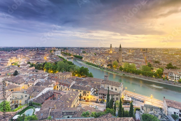 Fototapeta Verona, Veneto, Italy. The old city of Verona during sunset.