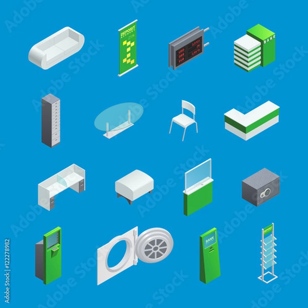 Fototapeta Bank Interior Isometric Elements