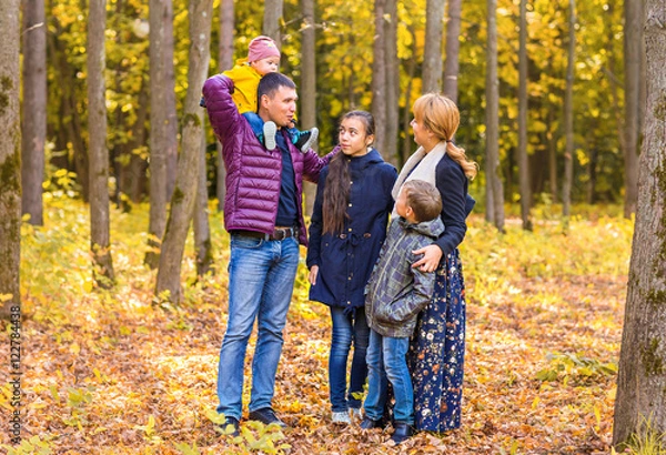 Obraz Portrait Of Happy Family on autumn nature