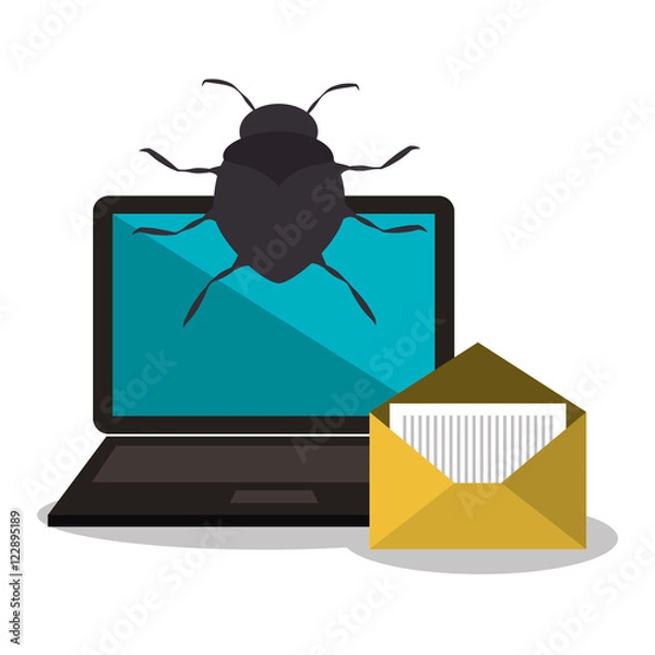 Fototapeta virus and laptop computer and informatic alert security system design. vector illustration