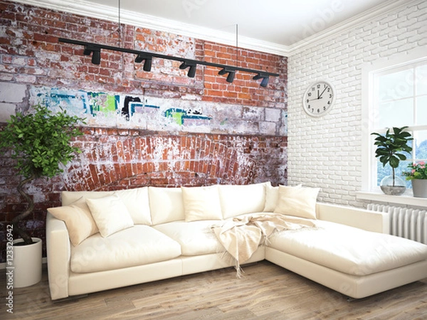 Fototapeta Modern bright interior . 3D rendering