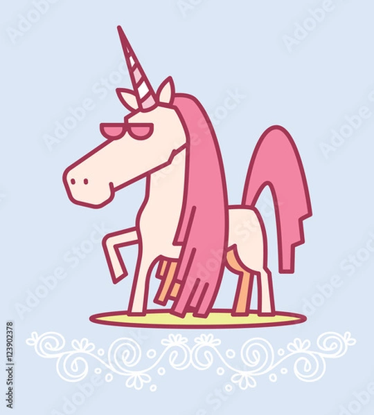 Obraz Vector illustration of cute magic unicorn with horn, pink mane,