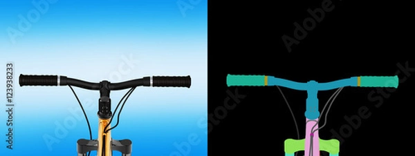 Obraz view of the bicycle handlebar on blue gradient background with a