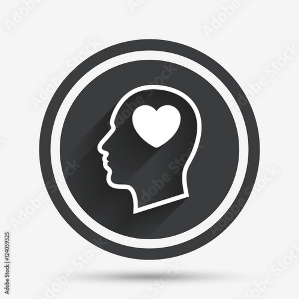 Fototapeta Head with heart sign icon. Male human head.