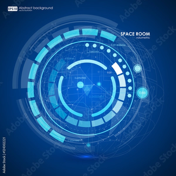 Fototapeta Abstract Futuristic blue virtual graphic touch interface HUD. Connection structure. Vector science background. Abstract blue background. Vector illustration.