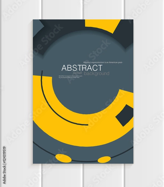 Fototapeta Vector brochure in abstract style with yellow shapes on gray background