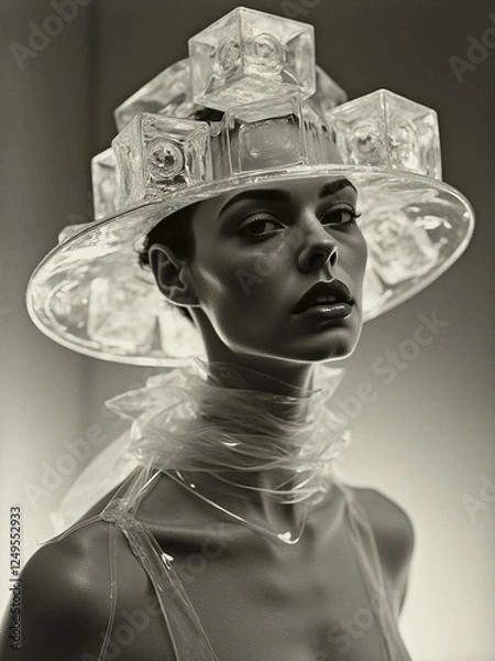 Fototapeta Vintage portrait of a woman in an ice hat.