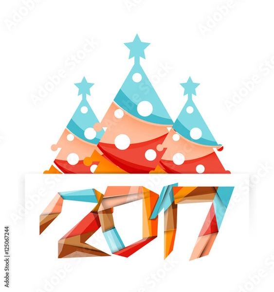 Fototapeta Christmas tree, New Year banner elements