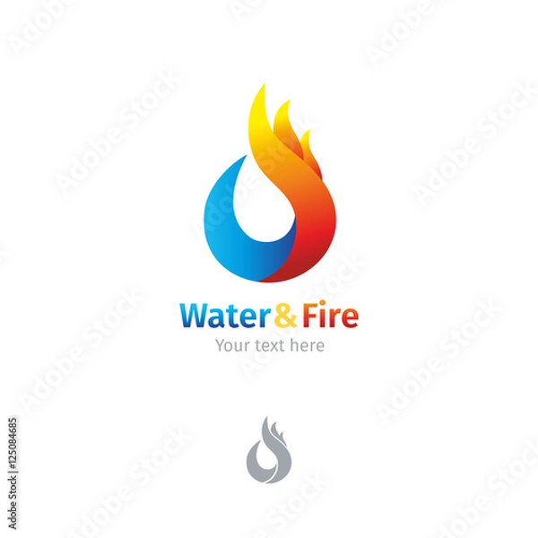 Fototapeta A drop of water and fire flame vector logo. Vector object isolated on white background.