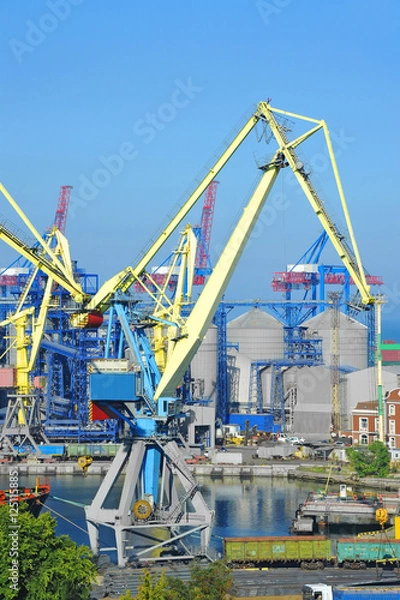 Fototapeta Cargo crane and grain dryer