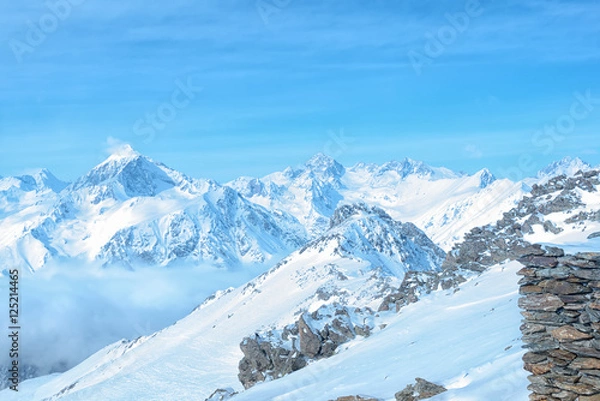 Obraz amazing winter day landscape with snow covered peaks of Caucasus