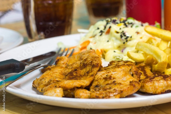 Fototapeta Chicken Steak with cream salad