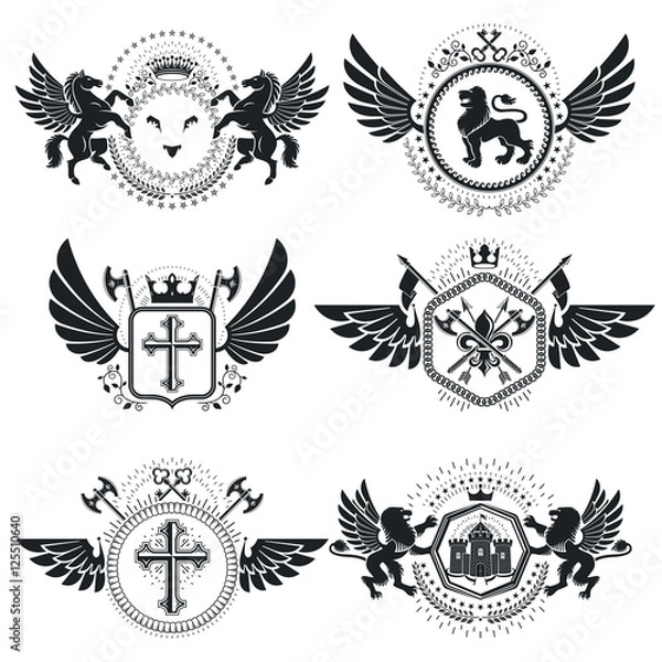 Obraz Vector emblems, vintage heraldic designs. Coat of Arms collectio