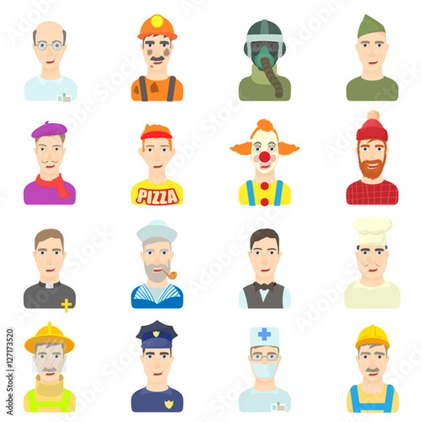 Fototapeta Profession icons set. Flat illustration of 16 profession vector icons for web