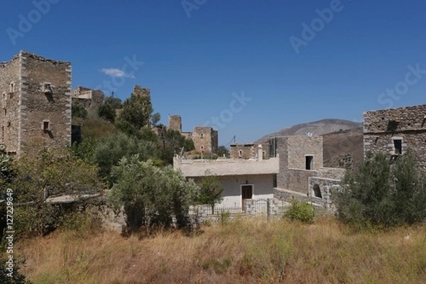 Fototapeta Vatheia - a stone-tower settlement on the Mani Peninsula