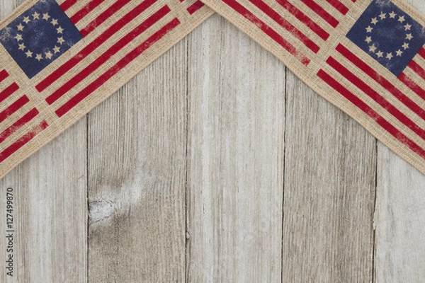 Obraz USA patriotic old flag on a weathered wood background