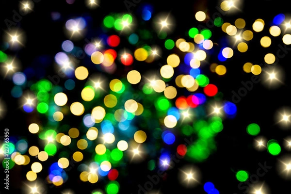 Fototapeta Defocused lights christmas decorations colorful background