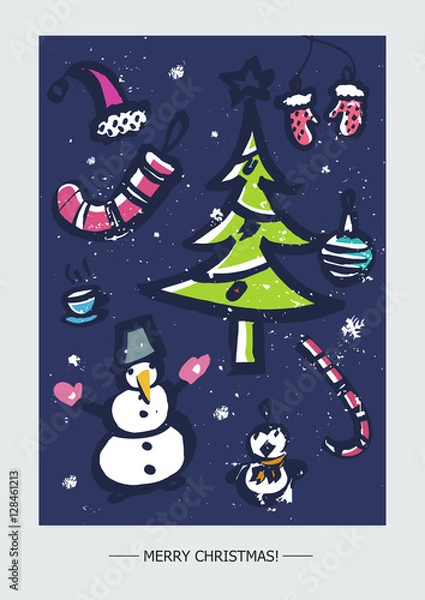 Obraz Christmas card template with big collection of bright New Year elements made in vector.