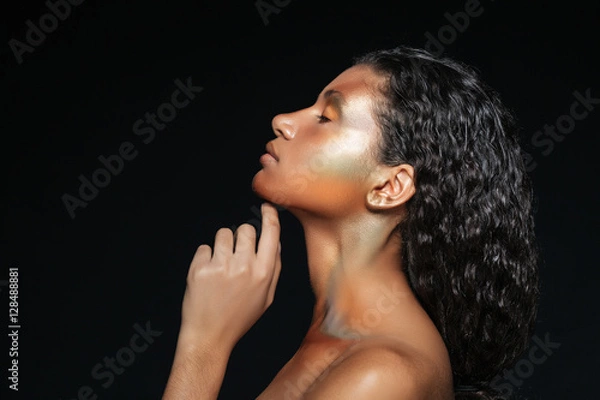 Fototapeta Profile of tender african american young woman with fashion makeup