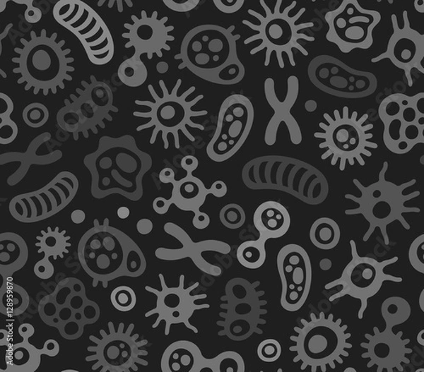 Obraz Microbes, Virus and Bacteria Seamless Pattern. Vector