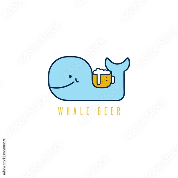 Fototapeta whale with negative space beer mug vector design template