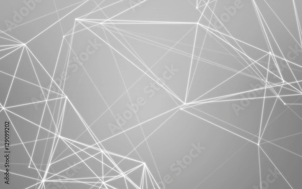 Fototapeta 3D Abstract Polygonal White Background with Low Poly Connecting Dots and Lines - Connection Structure - Futuristic HUD Background