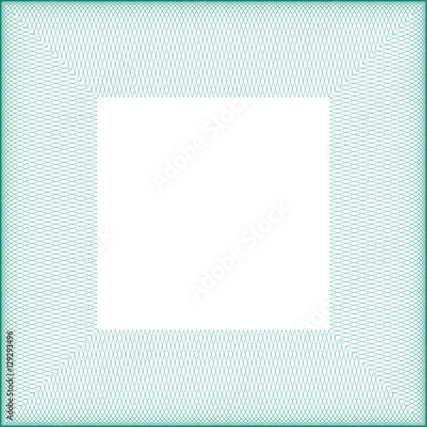 Fototapeta Square border frame, line guilloche lace contour isolated on white (transparent) background.  Invitations, banknotes, diplomas, certificates, tickets, other papers security design. Vector illustration