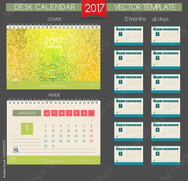 Obraz Calendar 2017. Vector Templates all months.