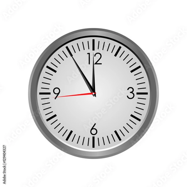 Fototapeta Round clock face showing the hands at five minutes to midnight. Isolated on white background. Vector illustration