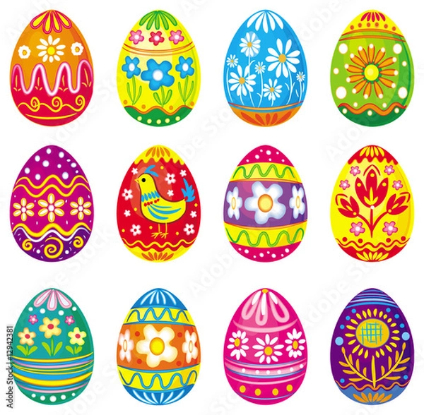 Fototapeta Collection of multicolored vector eggs