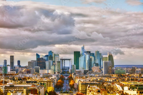 Fototapeta La Defense business district aerial view