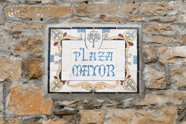 Fototapeta Main Square Tile Sign - Ainsa - Spain