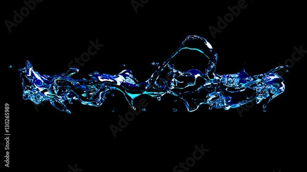 Fototapeta Beautiful splash of water isolated on a black background. 3d ill