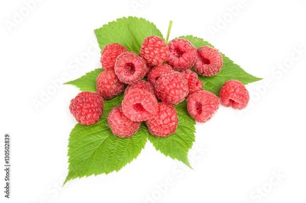 Fototapeta raspberry with leaf over a white background