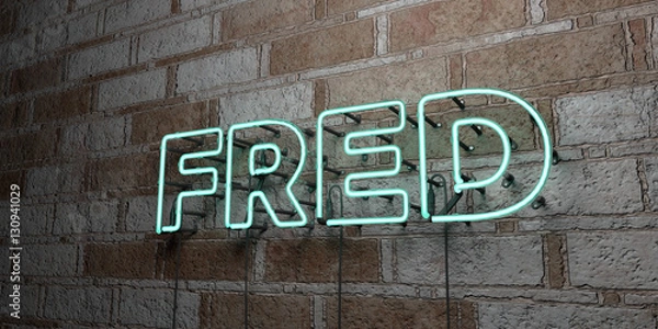 Fototapeta FRED - Glowing Neon Sign on stonework wall - 3D rendered royalty free stock illustration.  Can be used for online banner ads and direct mailers..