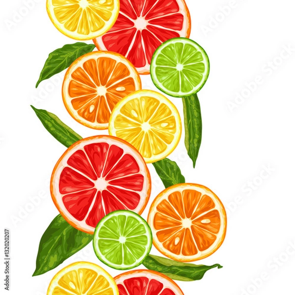 Fototapeta Seamless pattern with citrus fruits slices. Mix of lemon lime grapefruit and orange