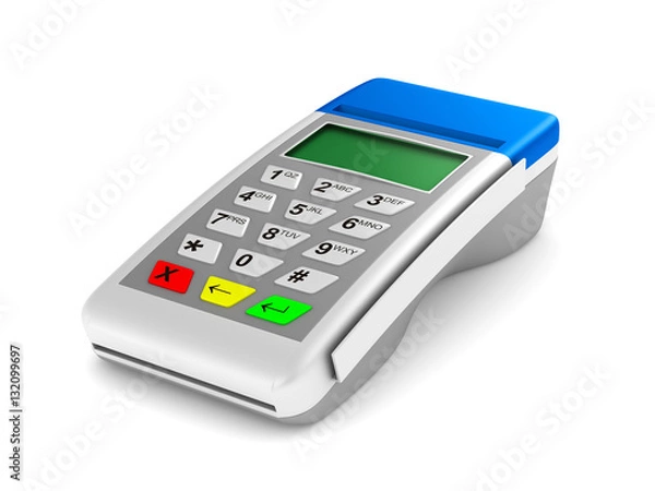 Fototapeta payment terminal on white background. Isolated 3d image