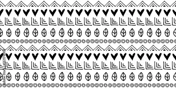 Fototapeta Seamless vector pattern Black and white geometrical background with hand drawn little decorative elements.Simple design. Graphic vector illustration Template for wrapping, background, wallpaper