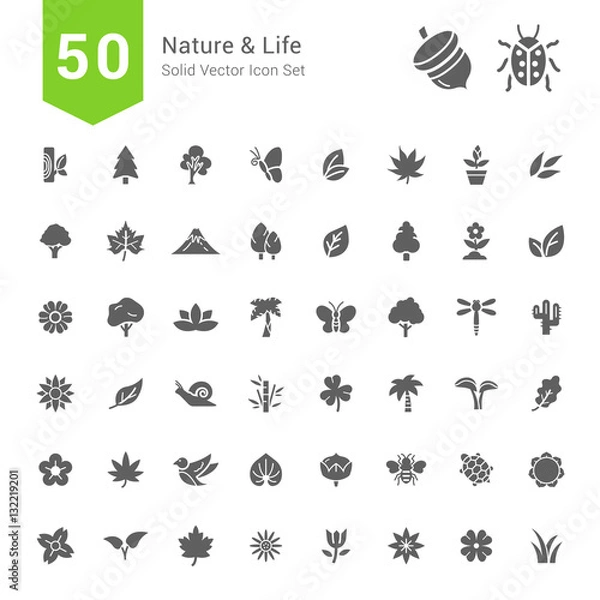 Fototapeta Nature and Life Icon Sets. 50 Solid Vector Icons.