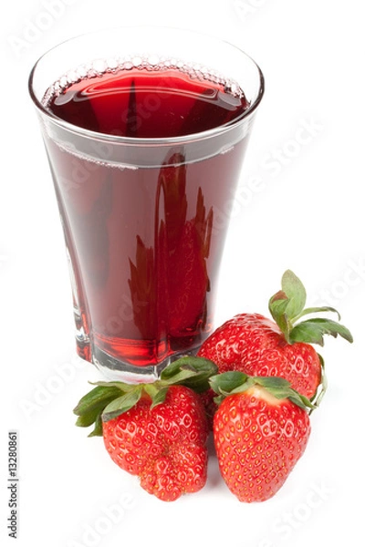 Fototapeta Fresh strawberry and juice glass