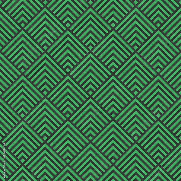 Fototapeta Seamless art deco black and green square chevrons pattern vector