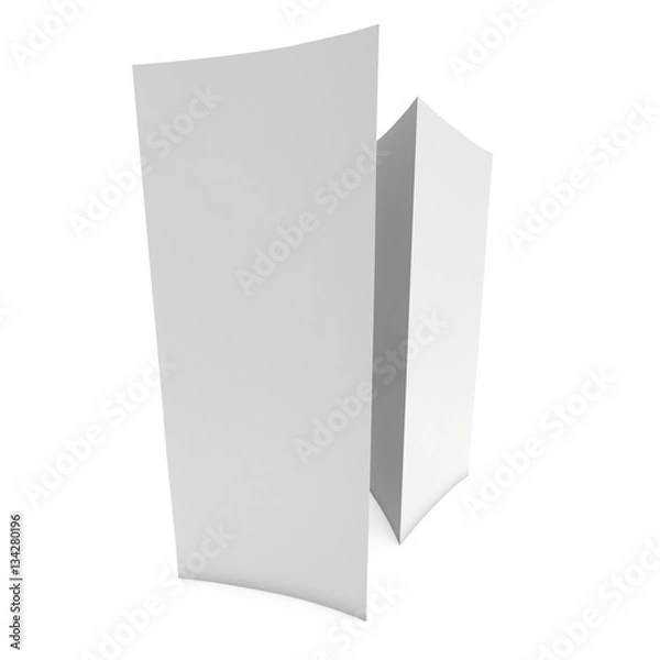 Obraz Blank paper triangle tent cards. 3d render illustration isolated. Table cards mock up on white background.