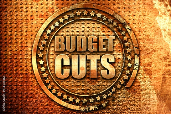 Obraz budget cuts, 3D rendering, grunge metal stamp