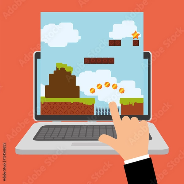 Fototapeta hand touch game online laptop device vector illustration eps 10