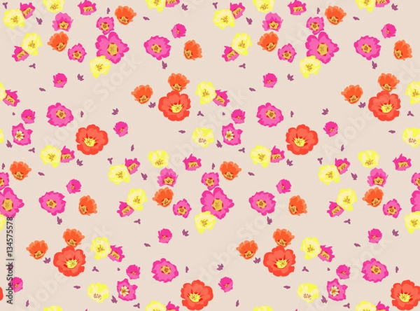 Fototapeta Seamless pattern of Portulaca flowers. Vector abstract background for textile, wallpaper, print and gift wrap.