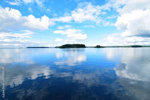 Fototapeta Finish island, scandinavian nature, water lake