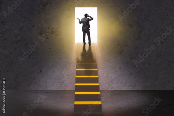 Fototapeta Young businessman climbing career ladder