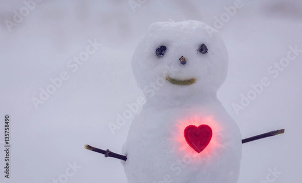 Fototapeta heart and snowman. Happy Valentine's day.