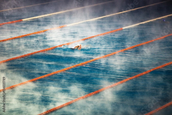 Fototapeta Morning fog at Swimming pool