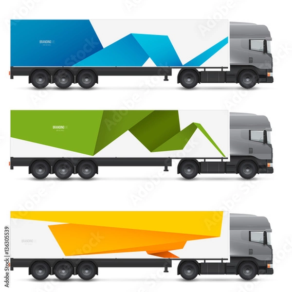 Fototapeta Mockup truck or van. Vehicles branding for advertising, business and corporate identity. Set of design templates for transport.